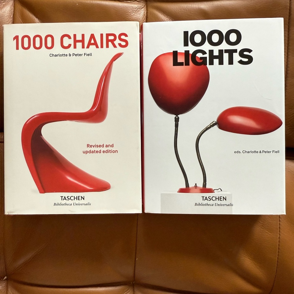 Set of 2 Taschen design books: 1000 Chairs & 1000 Lights